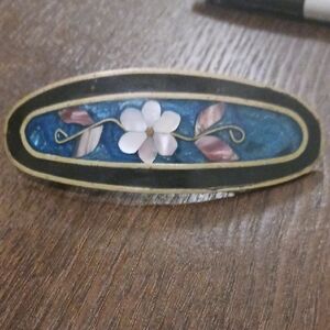 Source Unknown Blue and Gold Floral Hair Clip